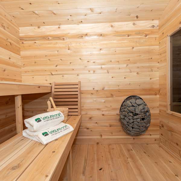 Dundalk Leisure Craft Georgian Outdoor Cabin Sauna with Porch CTC88 PW - Secret Saunas