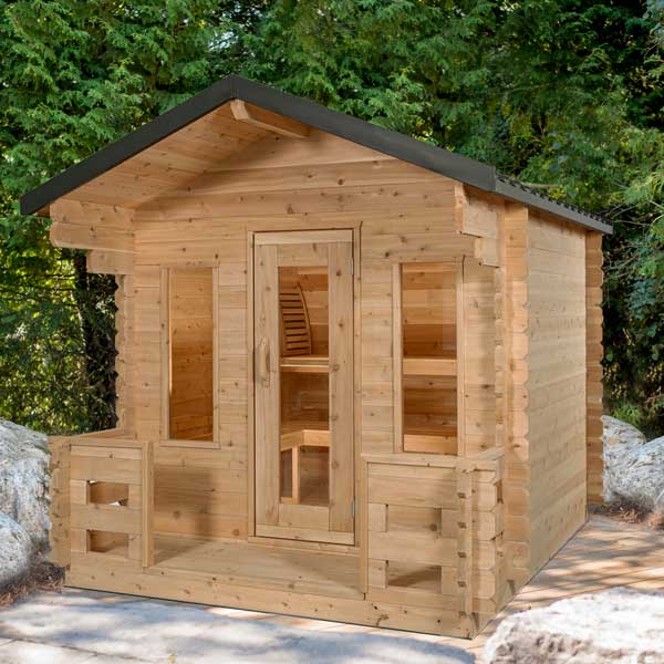 Dundalk Leisure Craft Georgian Outdoor Cabin Sauna with Porch CTC88 PW - Secret Saunas