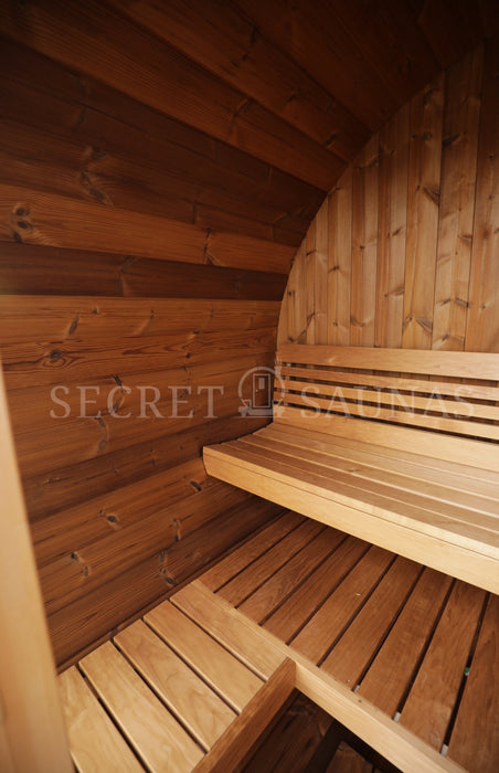 SaunaLife Model EE6G Sauna Barrel Glass Front with Back Benches - Secret Saunas