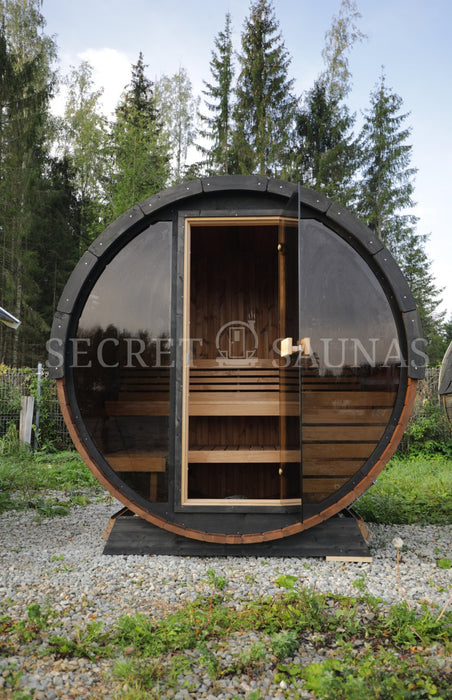 SaunaLife Model EE6G Sauna Barrel Glass Front with Back Benches - Secret Saunas