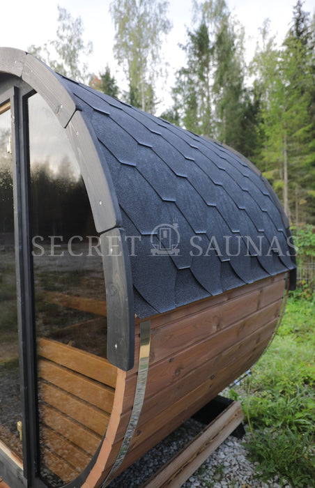 SaunaLife Model EE6G Sauna Barrel Glass Front with Back Benches - Secret Saunas